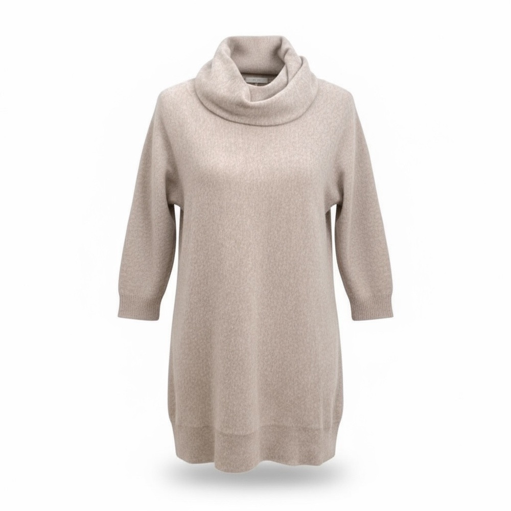 Magaschoni Womens Cashmere Cowlneck Tunic Sweater Tan XS Quiet Luxury Minimalist